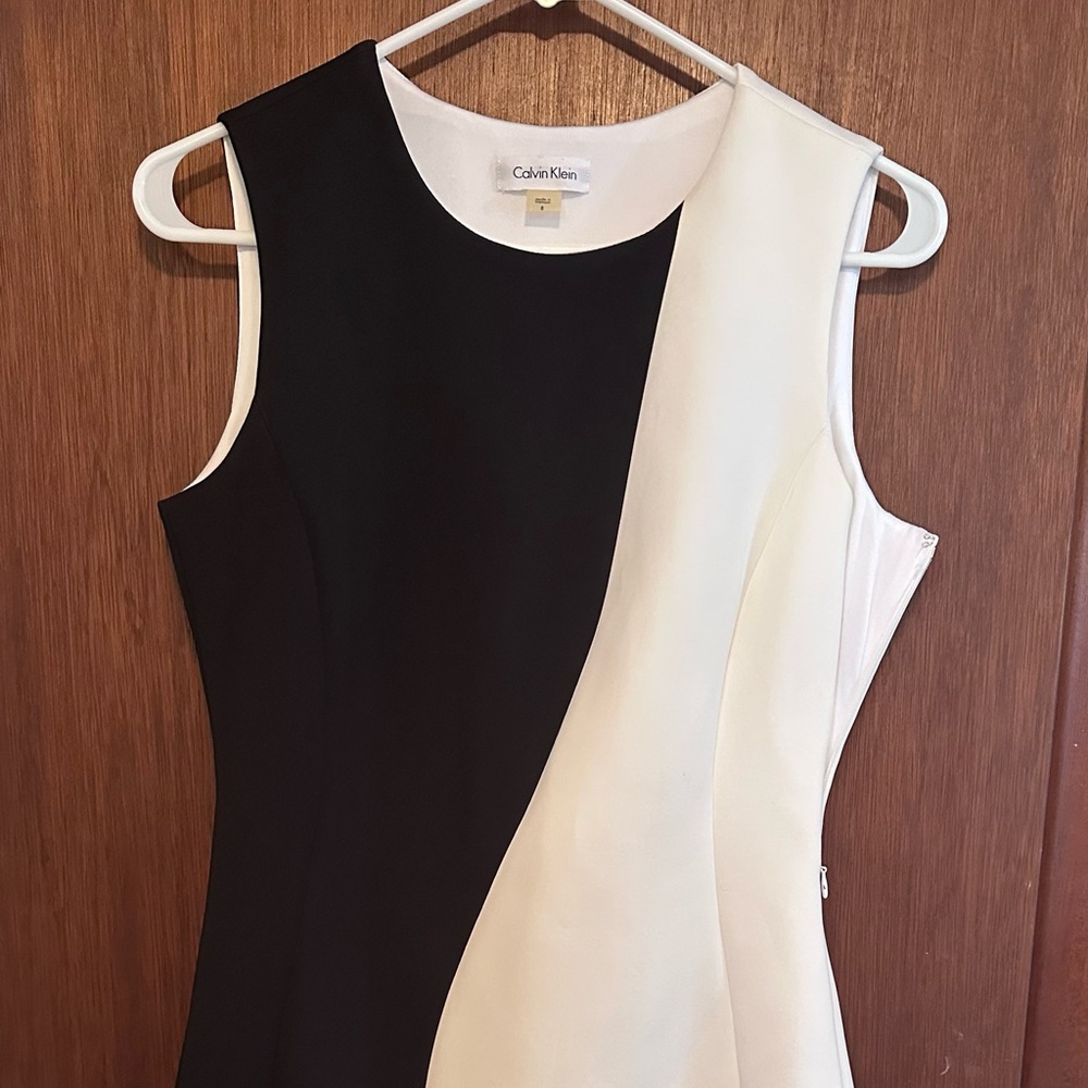 Calvin Klein Black and White Asymmetrical Dress
